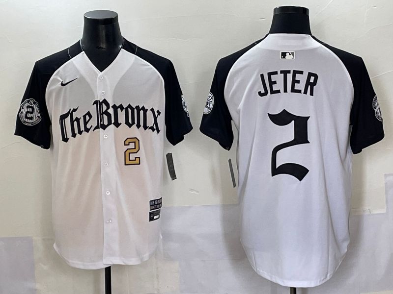 Men 2025 New York Yankees #2 Jeter White black Five generations Joint Name Nike MLB Jersey style 52
